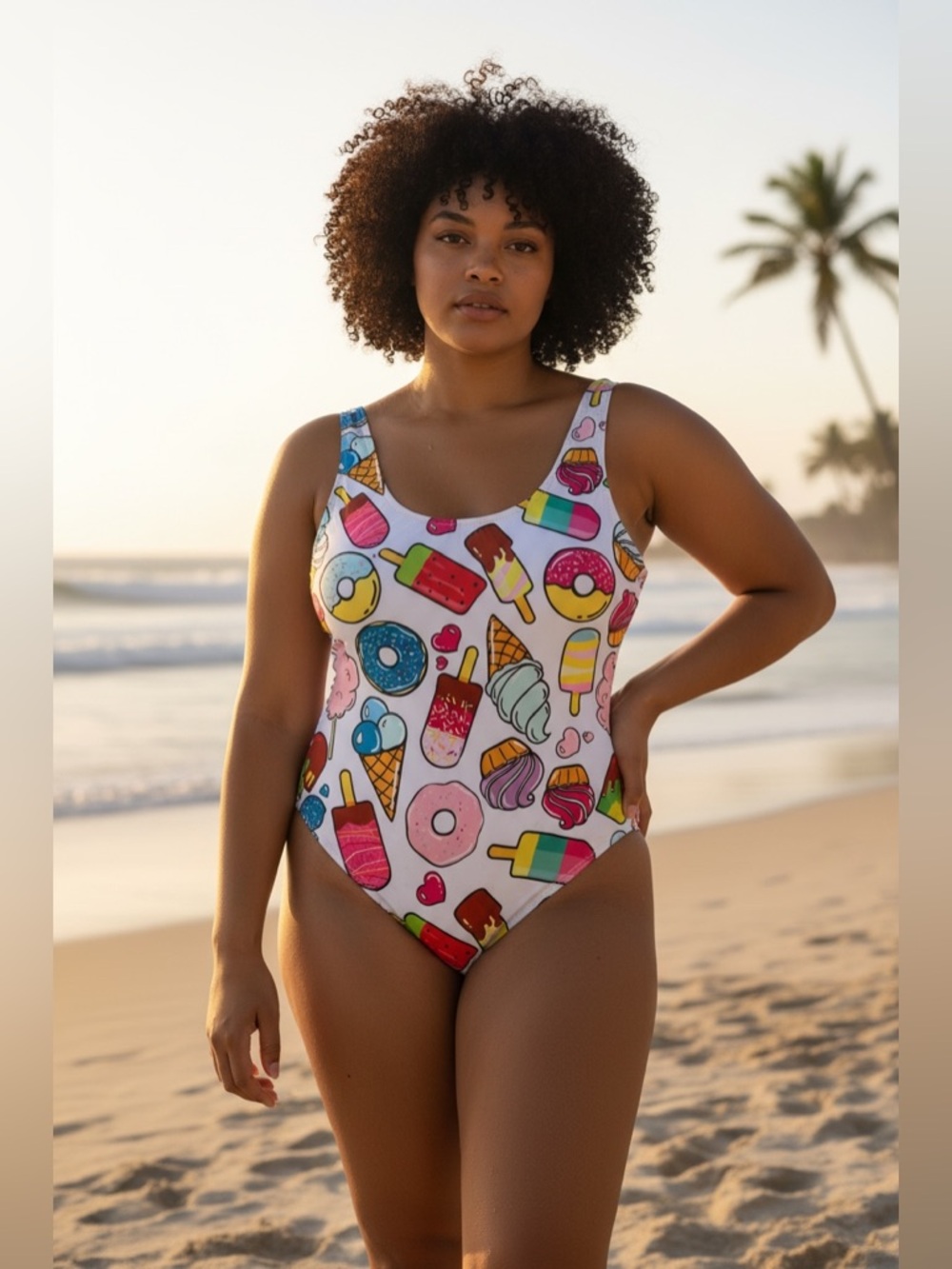 Colourful Ice Cream Print One Piece Swimsuit XL Fun Summer